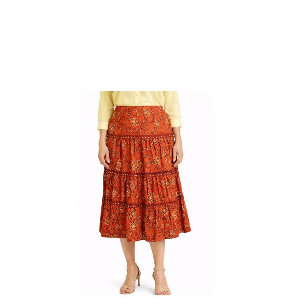 Coldwater Creek Skirt Womens Size M Orange Boho Tiered Midi Crochet Sequin New